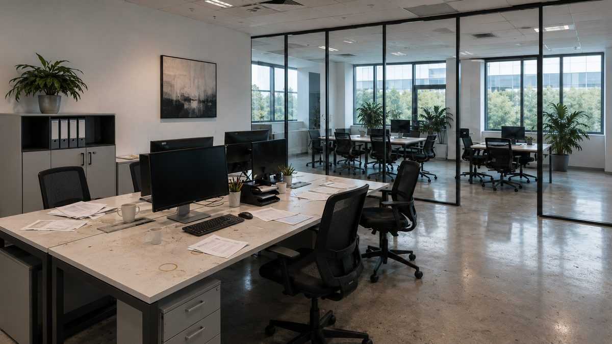 Büro vor der Reinigung – unaufgeräumt